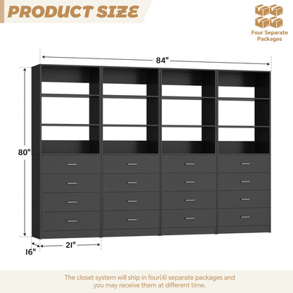 7.1 FT Freestanding Closet System 4-Piece Set with 16 Drawers & 13 Shelves