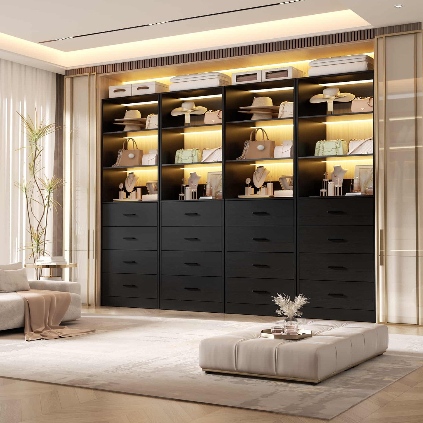 7.1 FT Freestanding Closet System 4-Piece Set with 16 Drawers & 13 Shelves