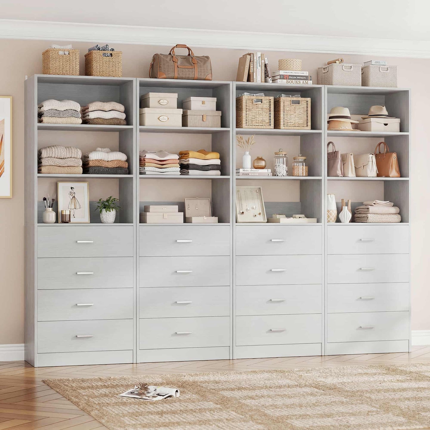 7.1 FT Freestanding Closet System 4-Piece Set with 16 Drawers & 13 Shelves