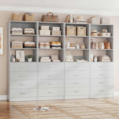 7.1 FT Freestanding Closet System 4-Piece Set with 16 Drawers & 13 Shelves