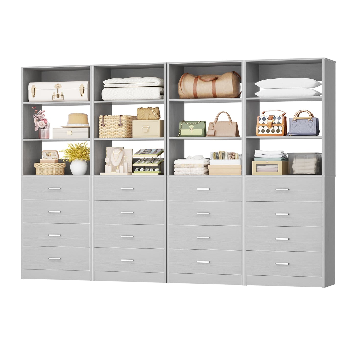 7.1 FT Freestanding Closet System 4-Piece Set with 16 Drawers & 13 Shelves