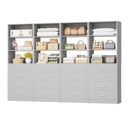7.1 FT Freestanding Closet System 4-Piece Set with 16 Drawers & 13 Shelves