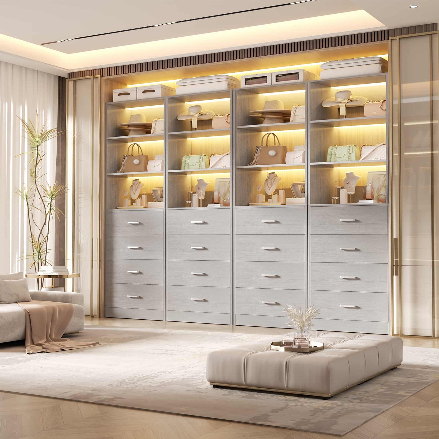 7.1 FT Freestanding Closet System 4-Piece Set with 16 Drawers & 13 Shelves