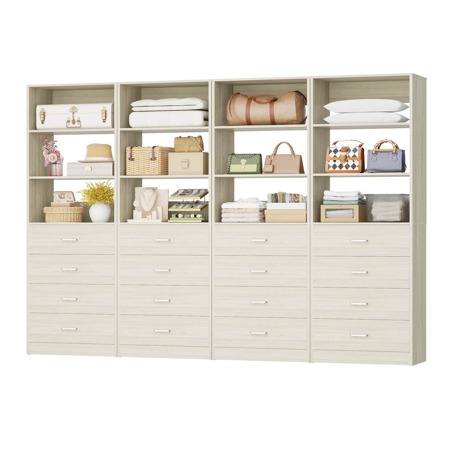 7.1 FT Freestanding Closet System 4-Piece Set with 16 Drawers & 13 Shelves