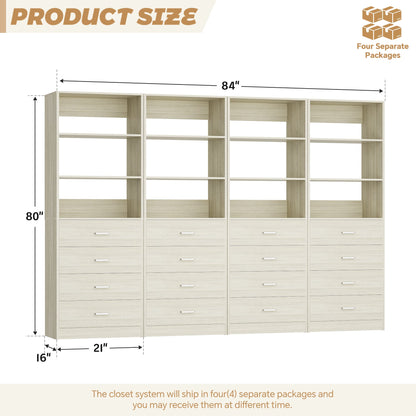7.1 FT Freestanding Closet System 4-Piece Set with 16 Drawers & 13 Shelves