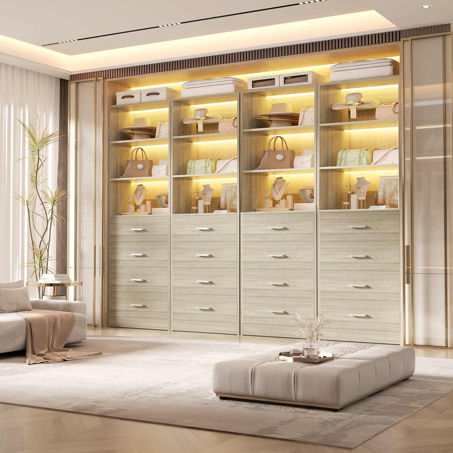 7.1 FT Freestanding Closet System 4-Piece Set with 16 Drawers & 13 Shelves