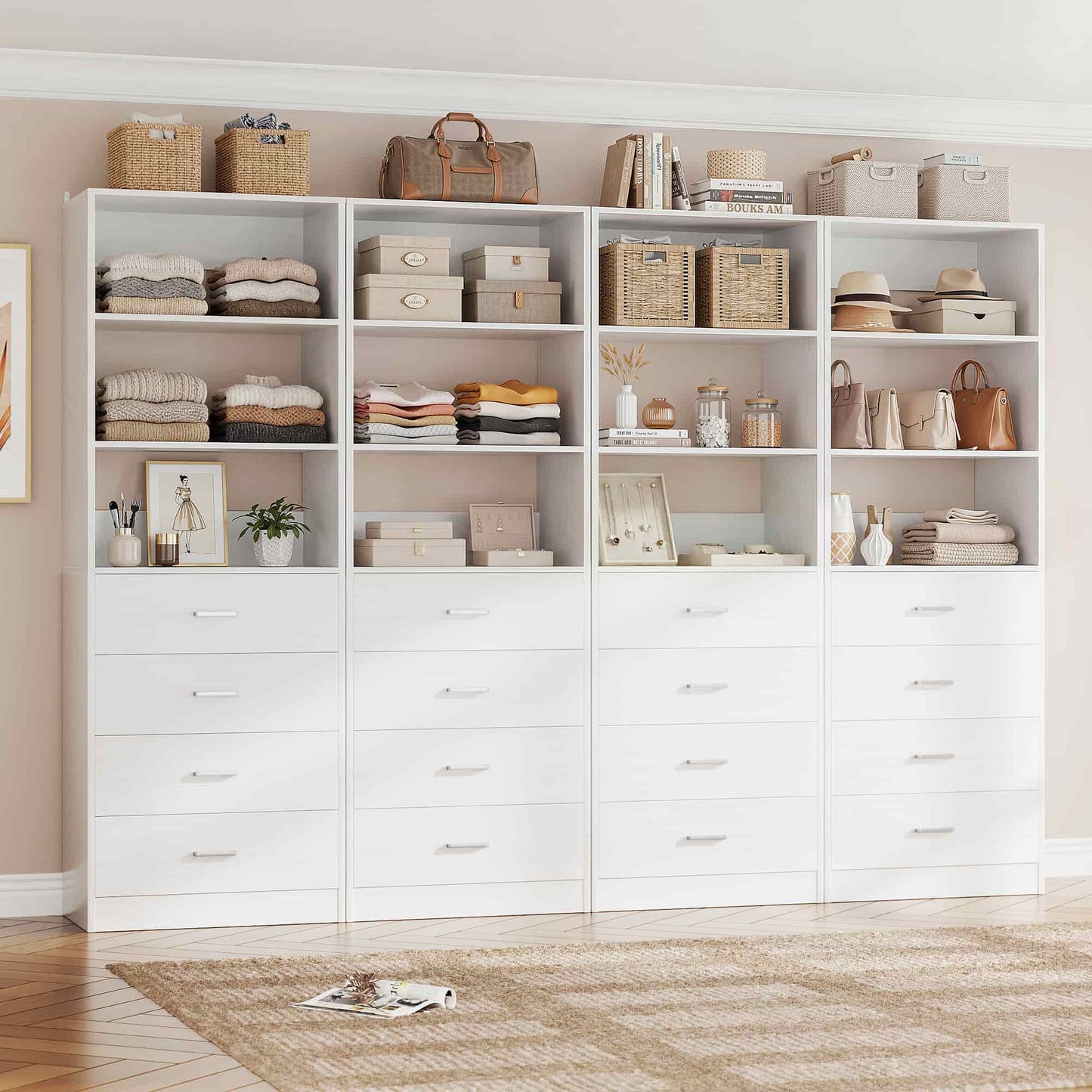 7.1 FT Freestanding Closet System 4-Piece Set with 16 Drawers & 13 Shelves