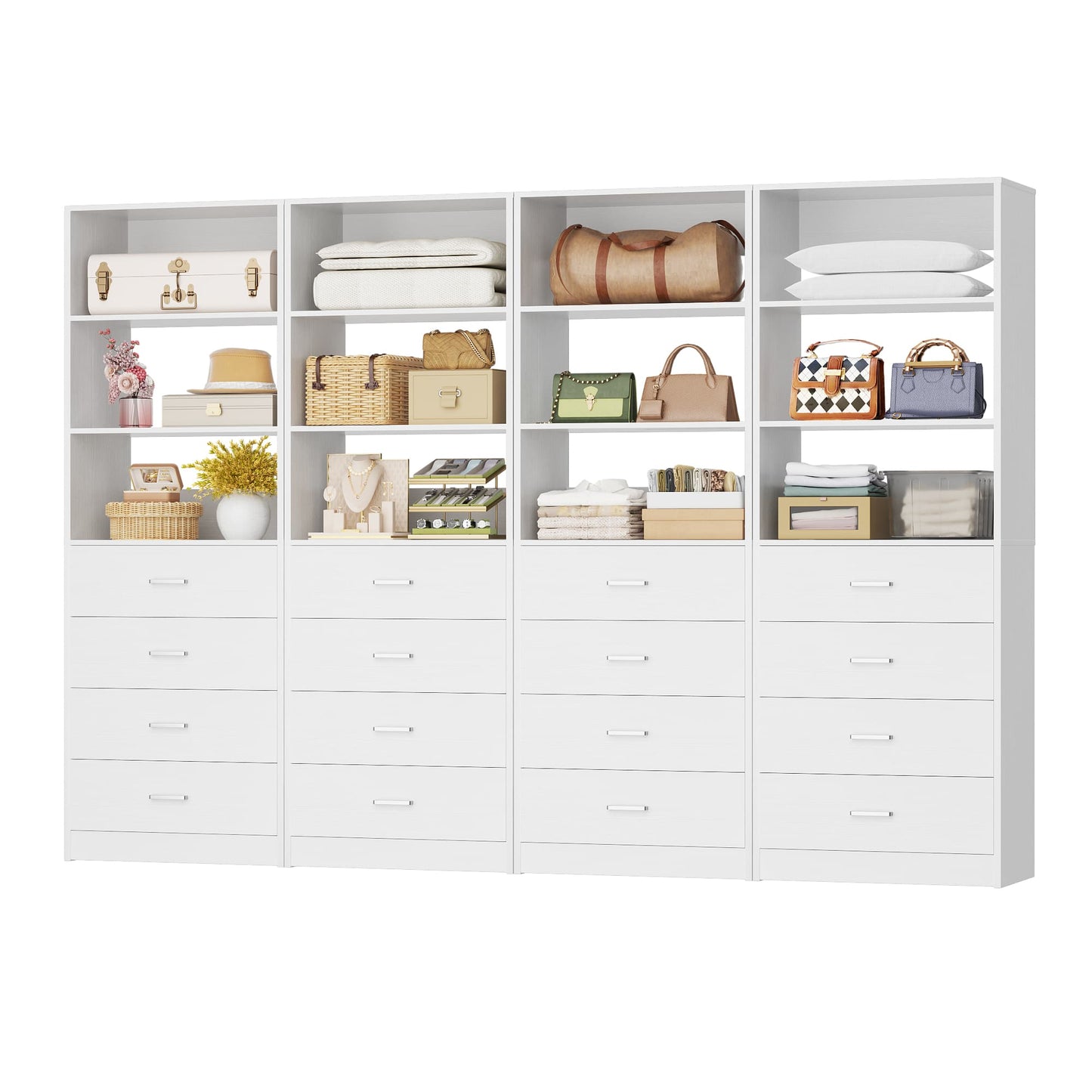 7.1 FT Freestanding Closet System 4-Piece Set with 16 Drawers & 13 Shelves