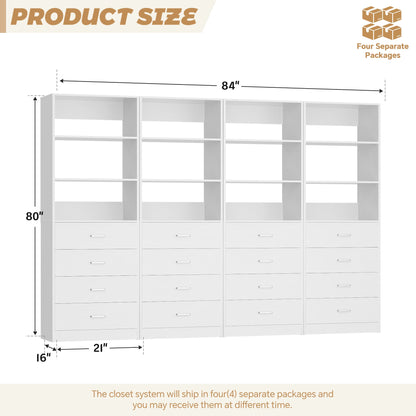 7.1 FT Freestanding Closet System 4-Piece Set with 16 Drawers & 13 Shelves