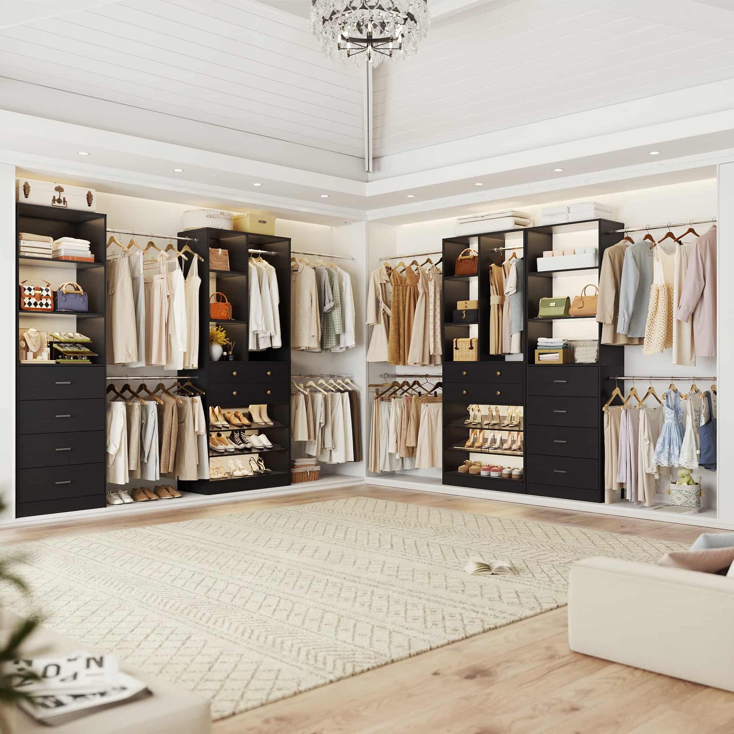 49-127 inch Adjustable Closet Organizer System with 6 Drawers, 5 Hanging Rods & Shelves