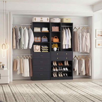 49-127 inch Adjustable Closet Organizer System with 6 Drawers, 5 Hanging Rods & Shelves