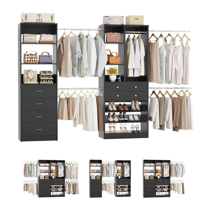 49-127 inch Adjustable Closet Organizer System with 6 Drawers, 5 Hanging Rods & Shelves