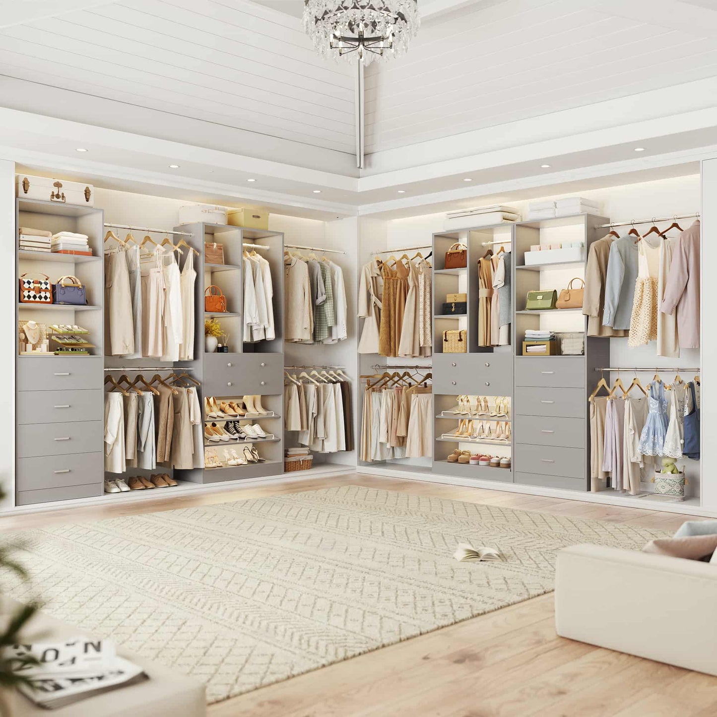 49-127 inch Adjustable Closet Organizer System with 6 Drawers, 5 Hanging Rods & Shelves