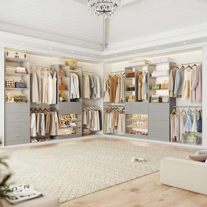 49-127 inch Adjustable Closet Organizer System with 6 Drawers, 5 Hanging Rods & Shelves