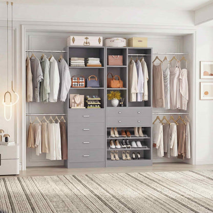 49-127 inch Adjustable Closet Organizer System with 6 Drawers, 5 Hanging Rods & Shelves