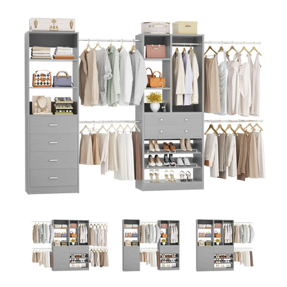 49-127 inch Adjustable Closet Organizer System with 6 Drawers, 5 Hanging Rods & Shelves