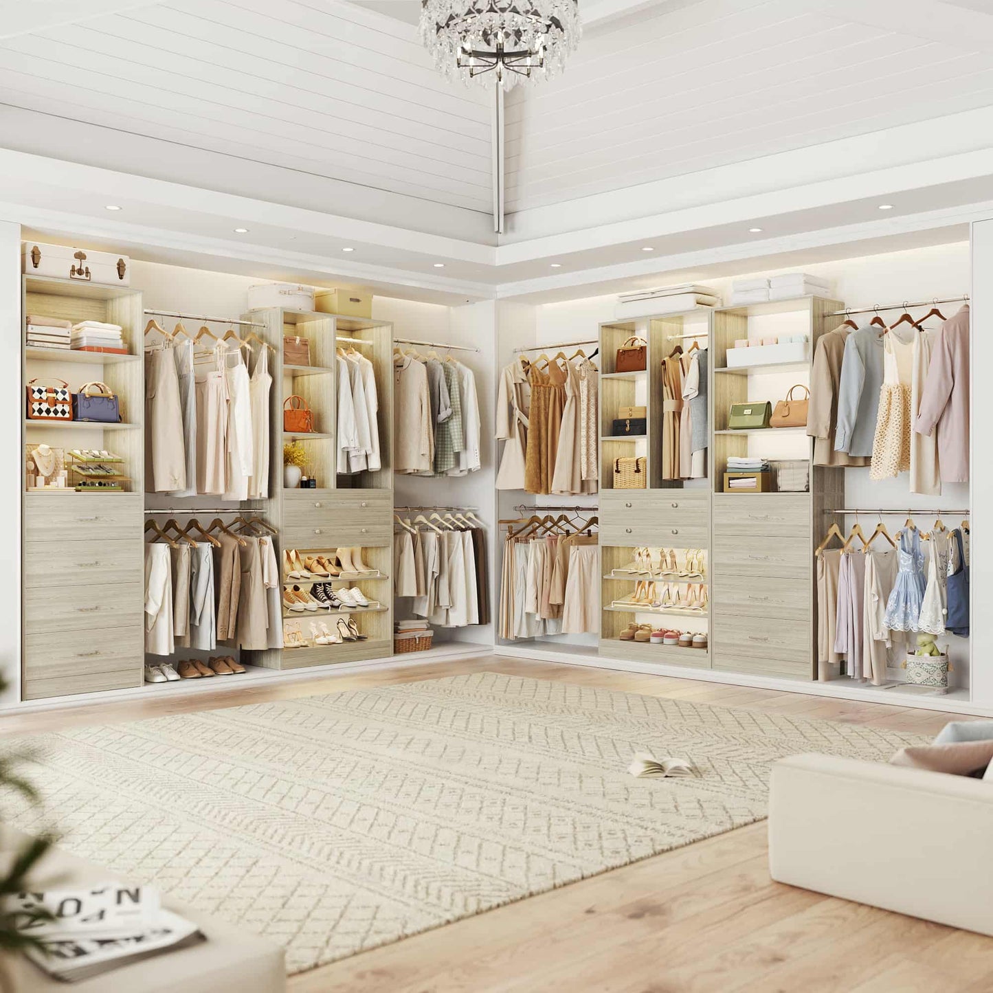 49-127 inch Adjustable Closet Organizer System with 6 Drawers, 5 Hanging Rods & Shelves