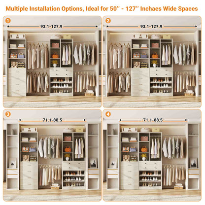 49-127 inch Adjustable Closet Organizer System with 6 Drawers, 5 Hanging Rods & Shelves