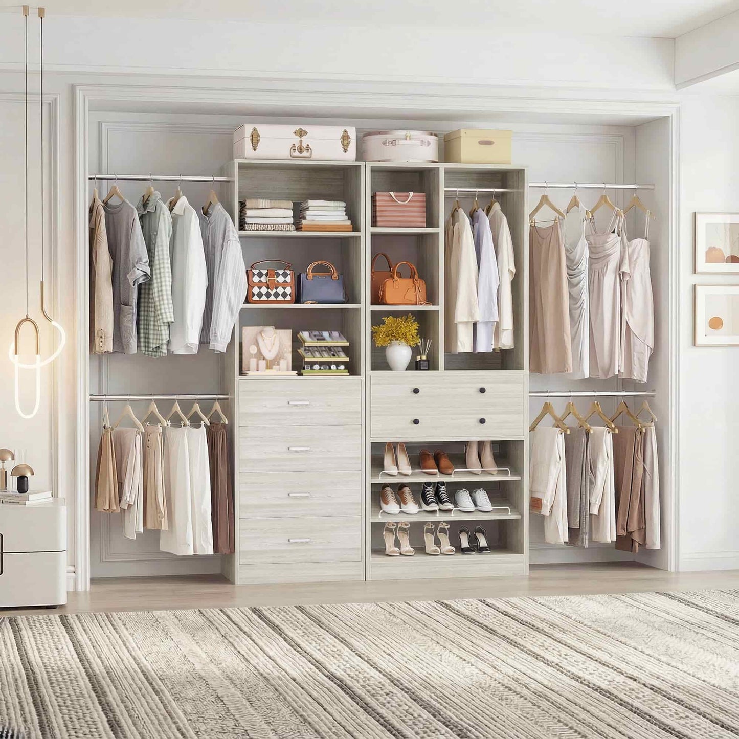49-127 inch Adjustable Closet Organizer System with 6 Drawers, 5 Hanging Rods & Shelves