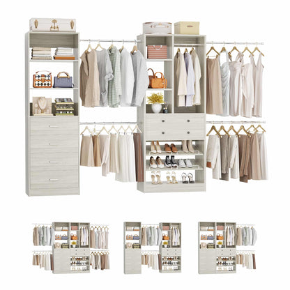 49-127 inch Adjustable Closet Organizer System with 6 Drawers, 5 Hanging Rods & Shelves
