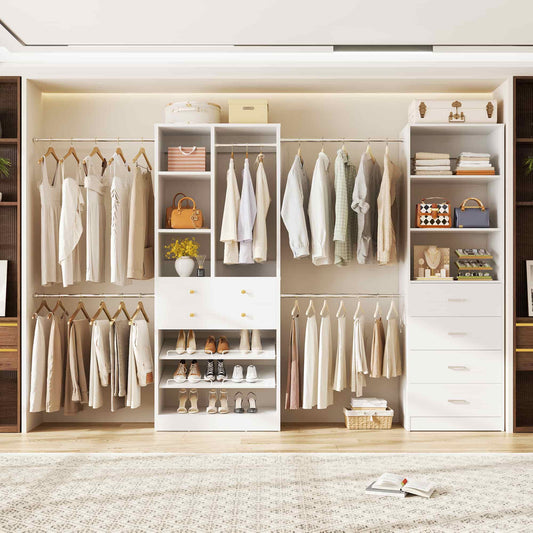 49-127 inch Adjustable Closet Organizer System with 6 Drawers, 5 Hanging Rods & Shelves