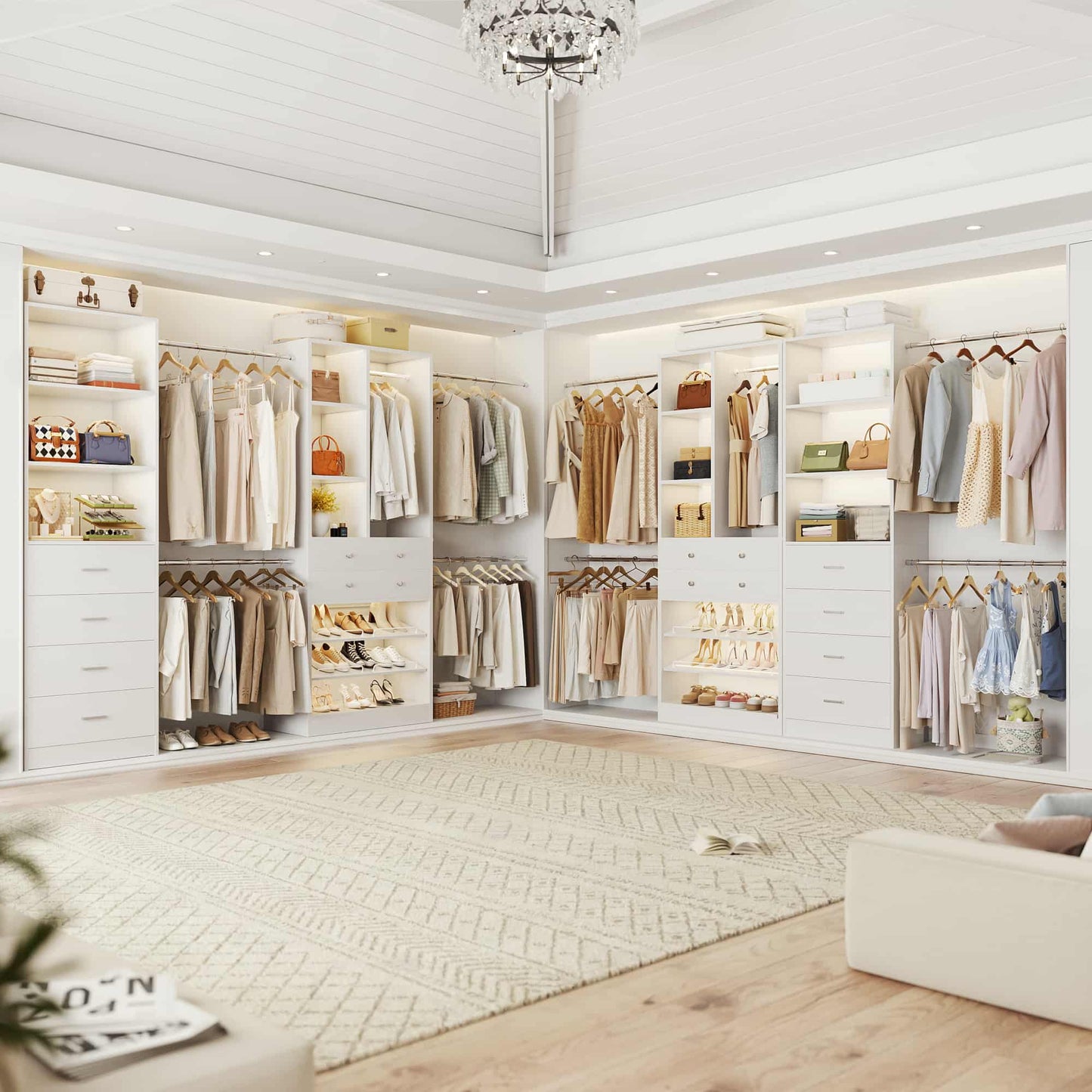 49-127 inch Adjustable Closet Organizer System with 6 Drawers, 5 Hanging Rods & Shelves