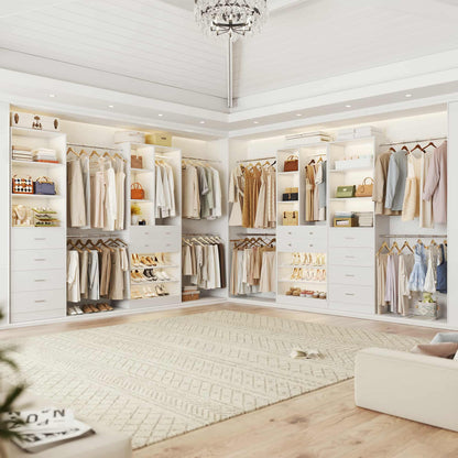 49-127 inch Adjustable Closet Organizer System with 6 Drawers, 5 Hanging Rods & Shelves