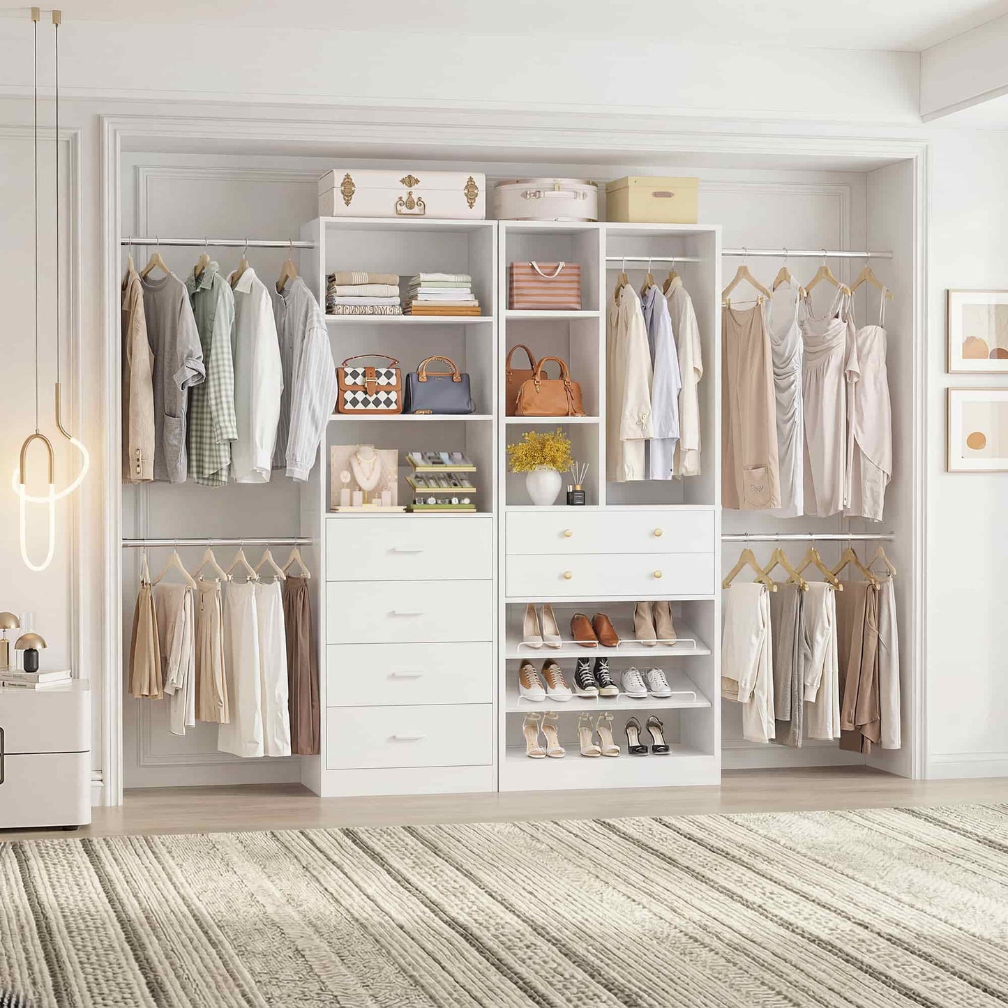 49-127 inch Adjustable Closet Organizer System with 6 Drawers, 5 Hanging Rods & Shelves