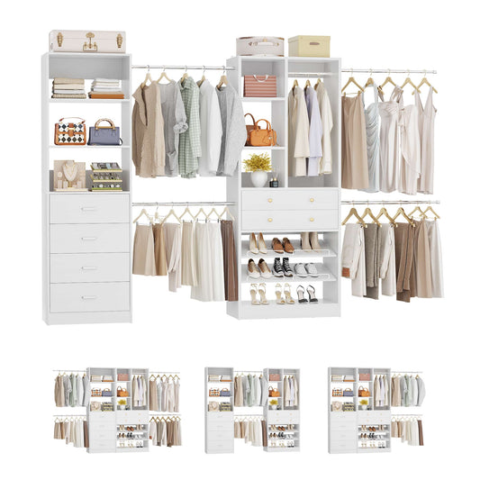 49-127 inch Adjustable Closet Organizer System with 6 Drawers, 5 Hanging Rods & Shelves