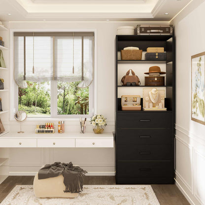 U-Shaped Closet Organizer System, 104'' Wide Wardrobe Closet with 8 Drawers, 4 Hanging Rods, and 13 Storage Shelves