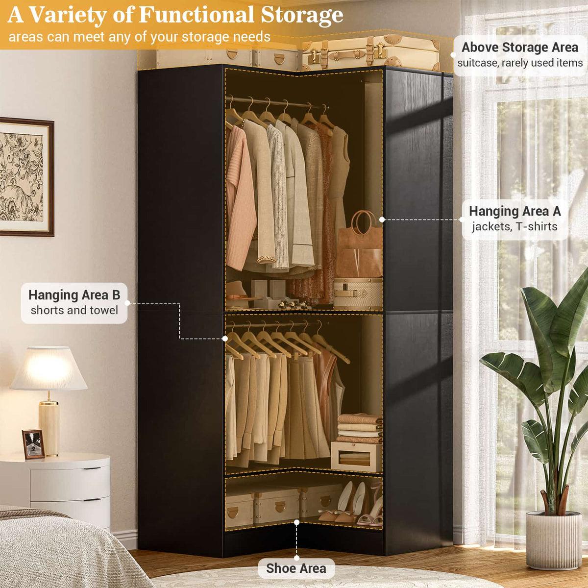 U-Shaped Closet Organizer System, 104'' Wide Wardrobe Closet with 8 Drawers, 4 Hanging Rods, and 13 Storage Shelves