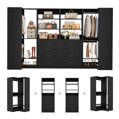 U-Shaped Closet Organizer System, 104'' Wide Wardrobe Closet with 8 Drawers, 4 Hanging Rods, and 13 Storage Shelves