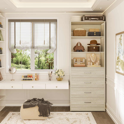 U-Shaped Closet Organizer System, 104'' Wide Wardrobe Closet with 8 Drawers, 4 Hanging Rods, and 13 Storage Shelves