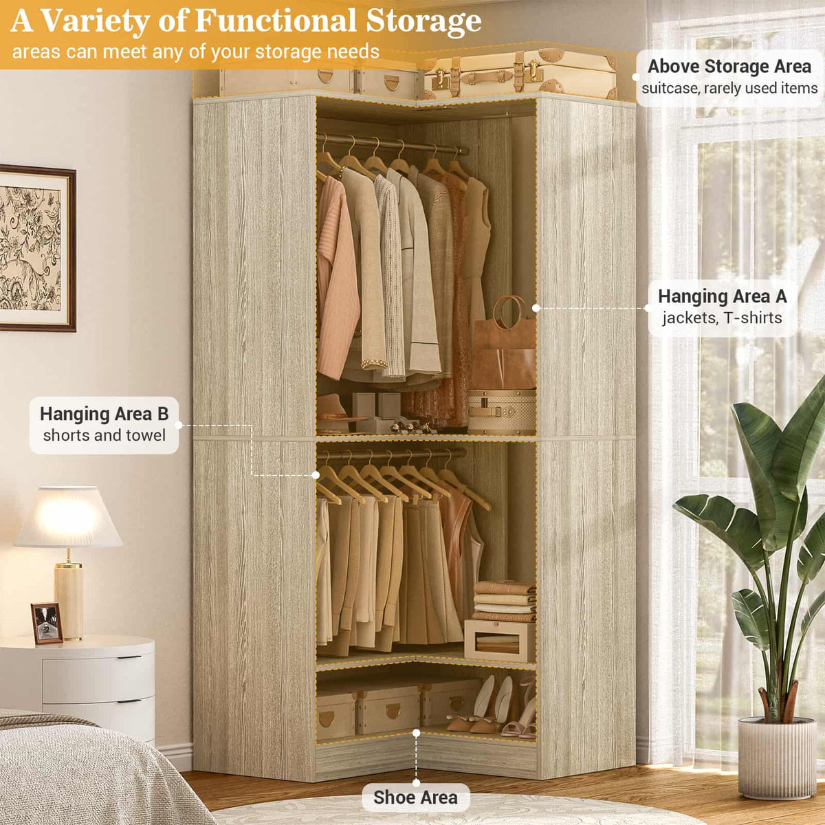 U-Shaped Closet Organizer System, 104'' Wide Wardrobe Closet with 8 Drawers, 4 Hanging Rods, and 13 Storage Shelves