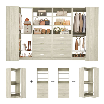 U-Shaped Closet Organizer System, 104'' Wide Wardrobe Closet with 8 Drawers, 4 Hanging Rods, and 13 Storage Shelves