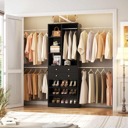 2.4–8.8 FT Adjustable Closet System, with 2 Drawers, 5 Hanging Rods & Adjustable Shelves