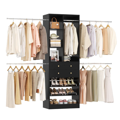 2.4–8.8 FT Adjustable Closet System, with 2 Drawers, 5 Hanging Rods & Adjustable Shelves