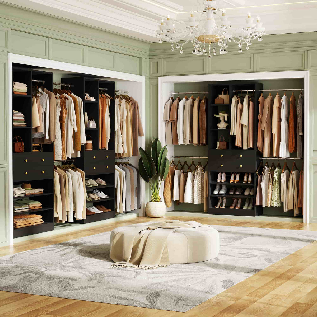 2.4–8.8 FT Adjustable Closet System, with 2 Drawers, 5 Hanging Rods & Adjustable Shelves