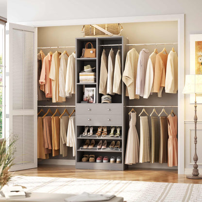 2.4–8.8 FT Adjustable Closet System, with 2 Drawers, 5 Hanging Rods & Adjustable Shelves