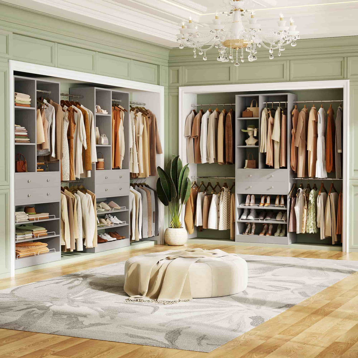 2.4–8.8 FT Adjustable Closet System, with 2 Drawers, 5 Hanging Rods & Adjustable Shelves