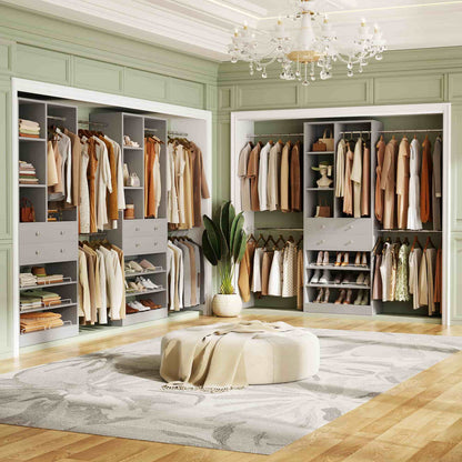 2.4–8.8 FT Adjustable Closet System, with 2 Drawers, 5 Hanging Rods & Adjustable Shelves