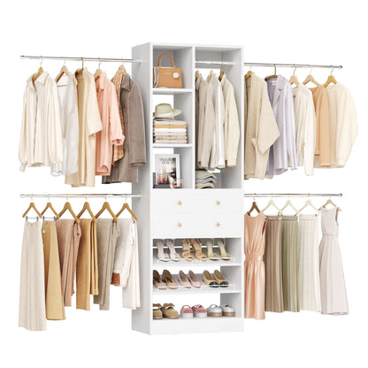 2.4–8.8 FT Adjustable Closet System, with 2 Drawers, 5 Hanging Rods & Adjustable Shelves