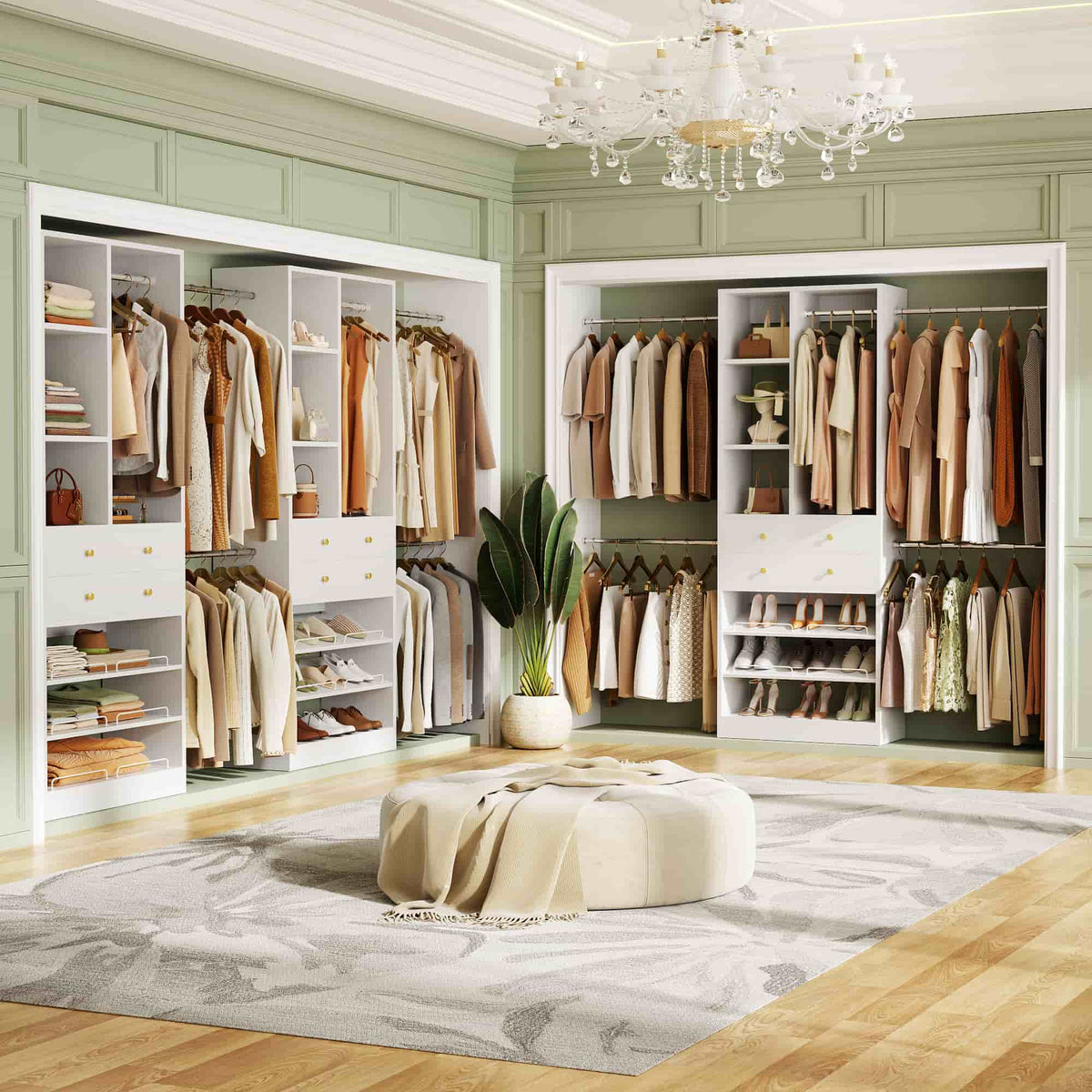 2.4–8.8 FT Adjustable Closet System, with 2 Drawers, 5 Hanging Rods & Adjustable Shelves