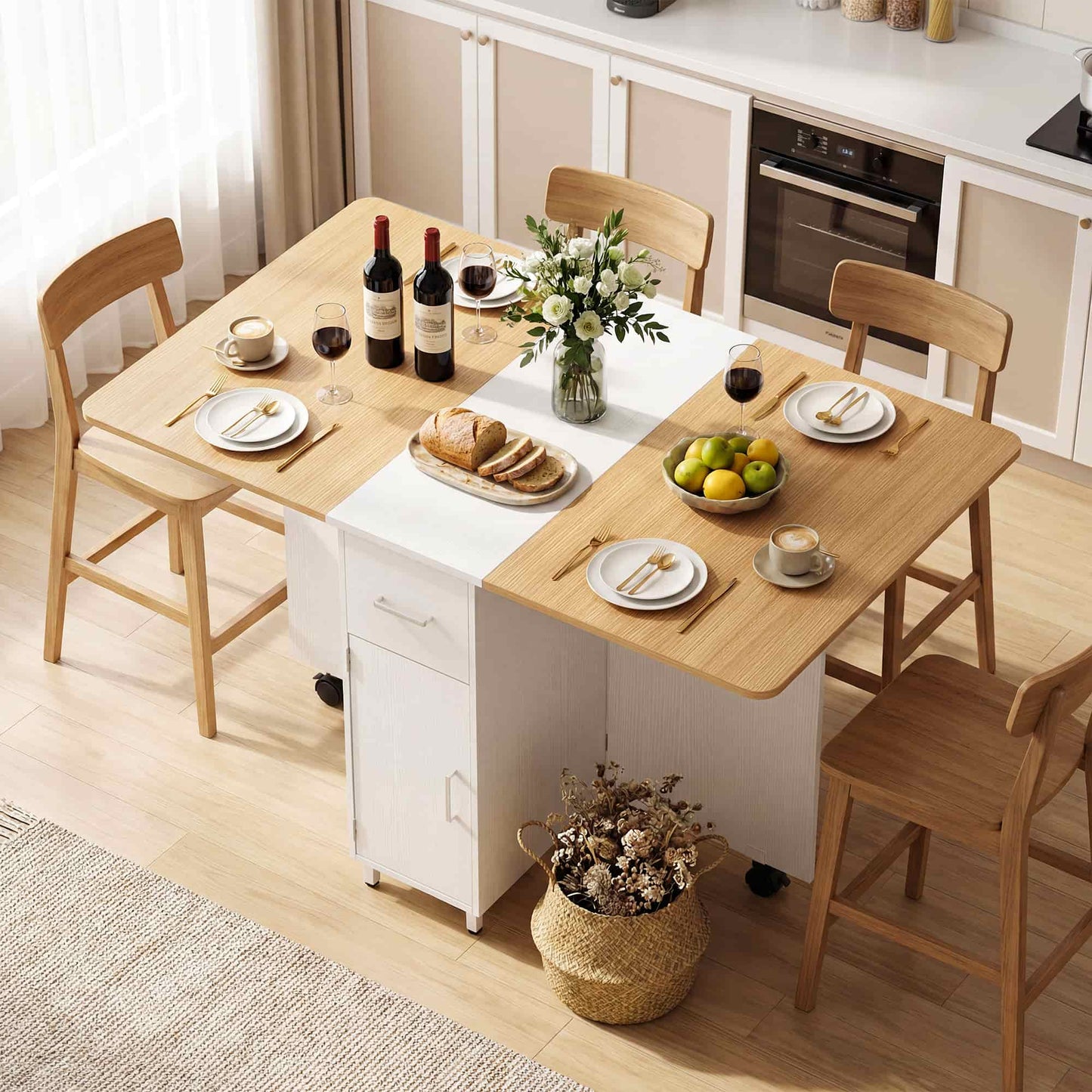 Folding Dining Table with Storage Drawer, 51''L x 31''W Drop Leaf Dining Table