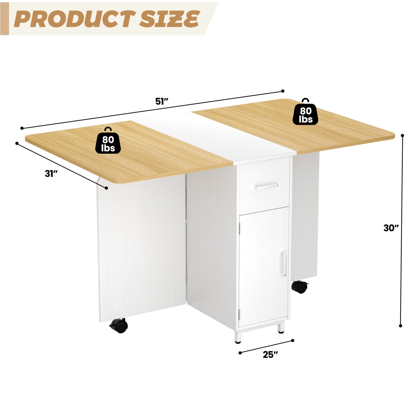 Folding Dining Table with Storage Drawer, 51''L x 31''W Drop Leaf Dining Table