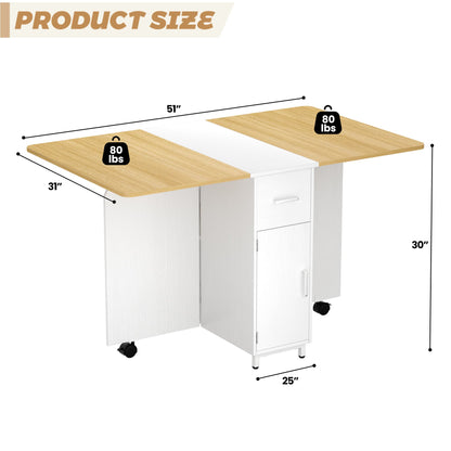 Folding Dining Table with Storage Drawer, 51''L x 31''W Drop Leaf Dining Table