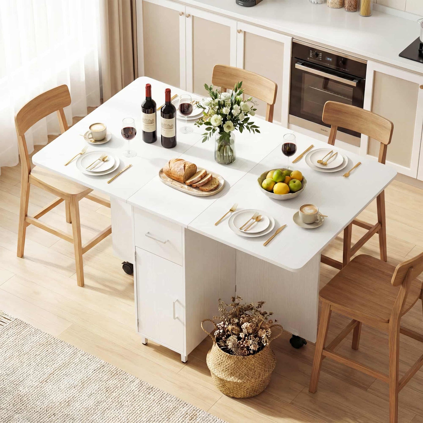 Folding Dining Table with Storage Drawer, 51''L x 31''W Drop Leaf Dining Table