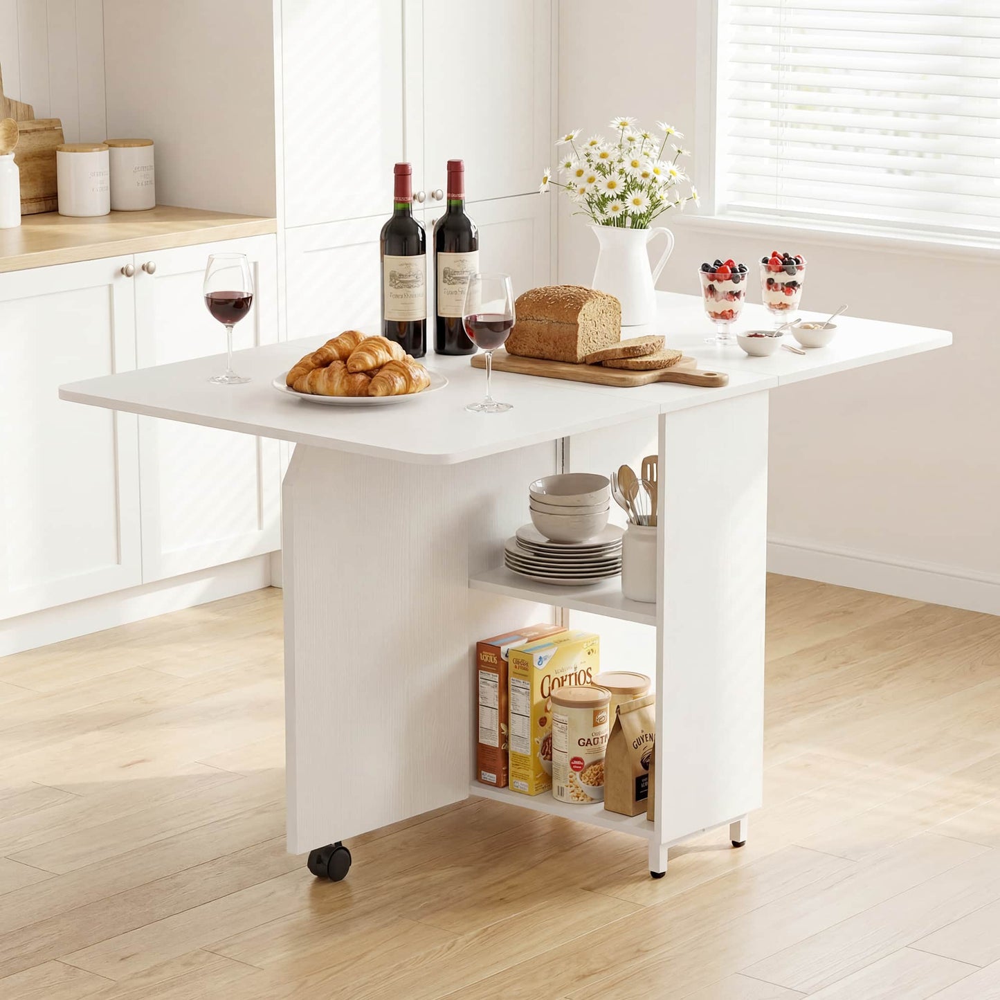 Folding Dining Table with Storage Drawer, 51''L x 31''W Drop Leaf Dining Table