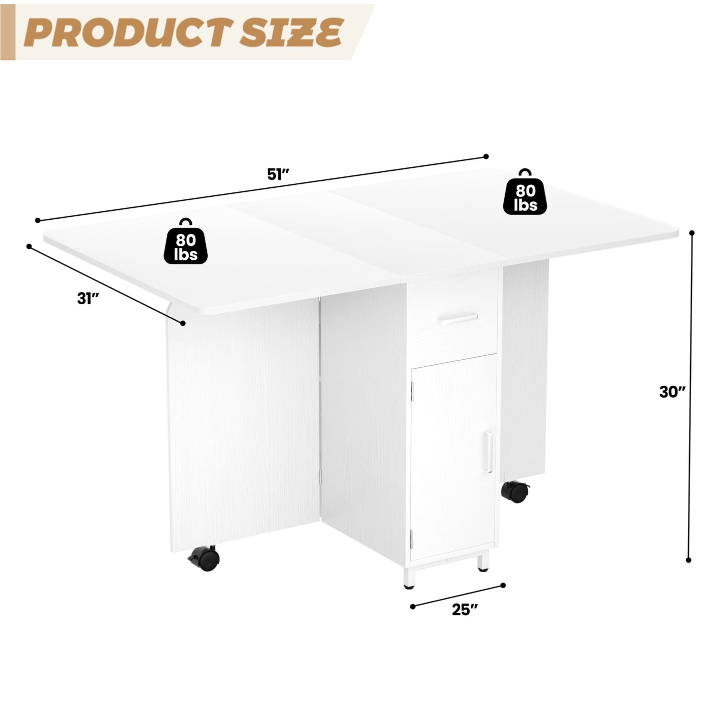 Folding Dining Table with Storage Drawer, 51''L x 31''W Drop Leaf Dining Table