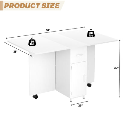 Folding Dining Table with Storage Drawer, 51''L x 31''W Drop Leaf Dining Table